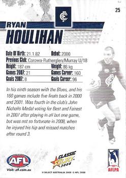 2008 Select AFL Classic #25 Ryan Houlihan Back